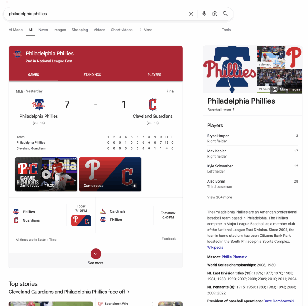 Busy Google search page with AI-generated summaries and panels, illustrating how AI in everyday life now shapes our online experience.
