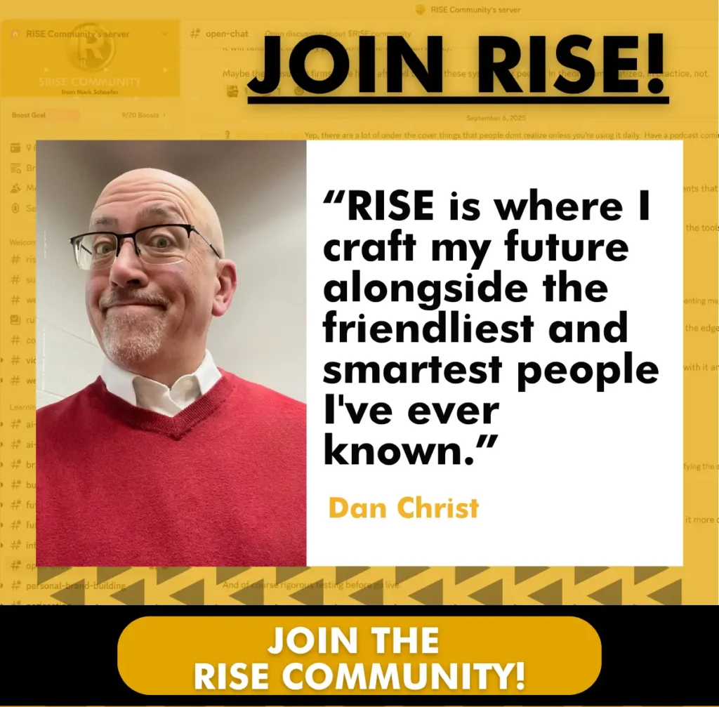 Dan Christ promoting RISE community membership where he connects with people learning about AI and personal technology