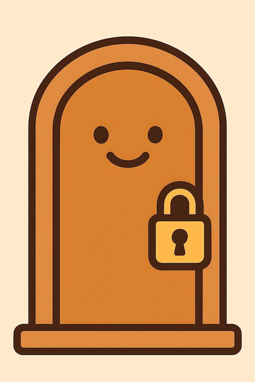 Friendly illustration of a secure door with padlock representing accessible privacy and tech security guidance