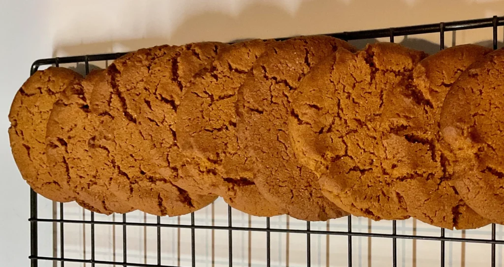 Fresh-baked ginger snap cookies cooling on wire rack, symbolizing choosing rest over productivity during the holiday season